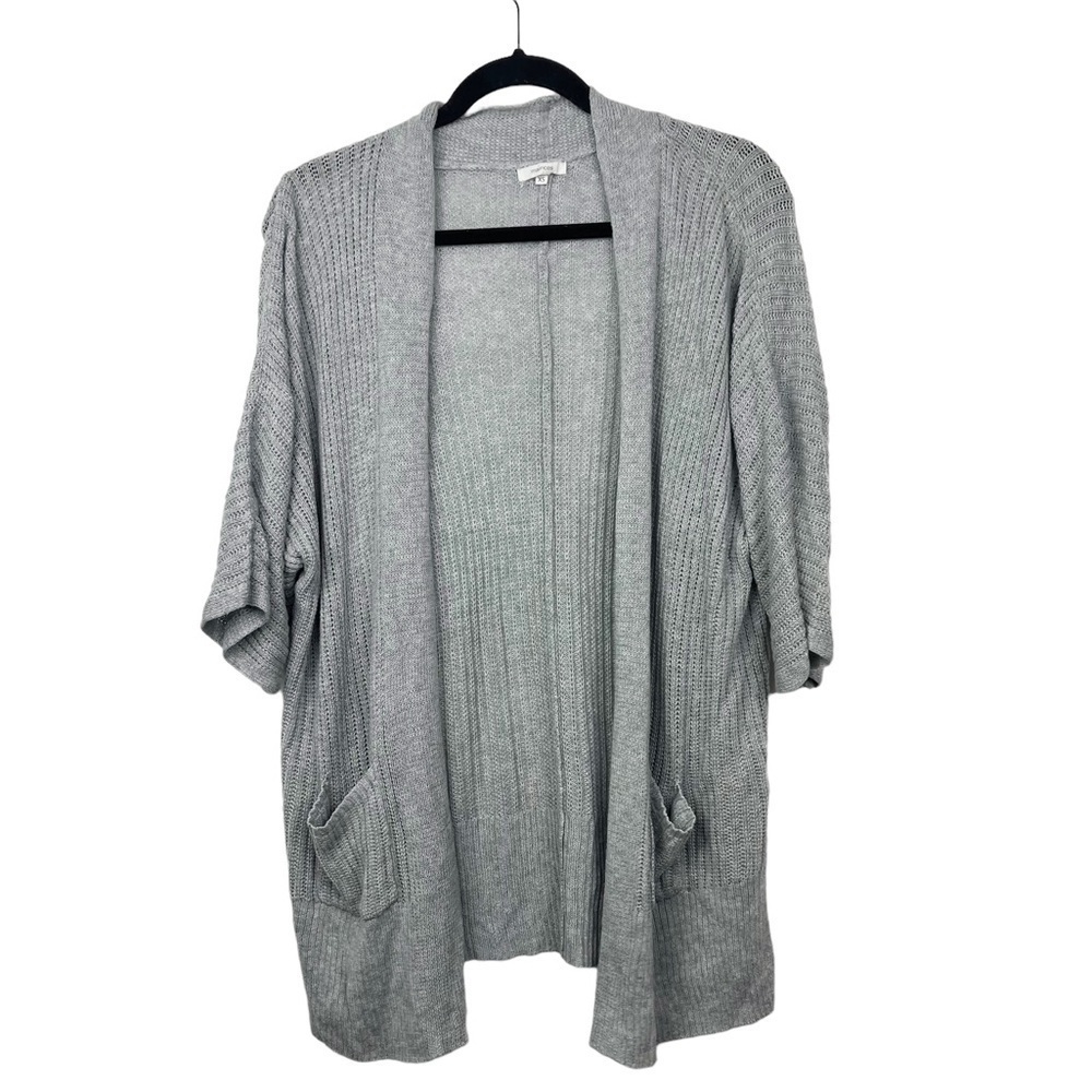 Maurices Gray Cropped Sleeve Open Knit Cardigan XS